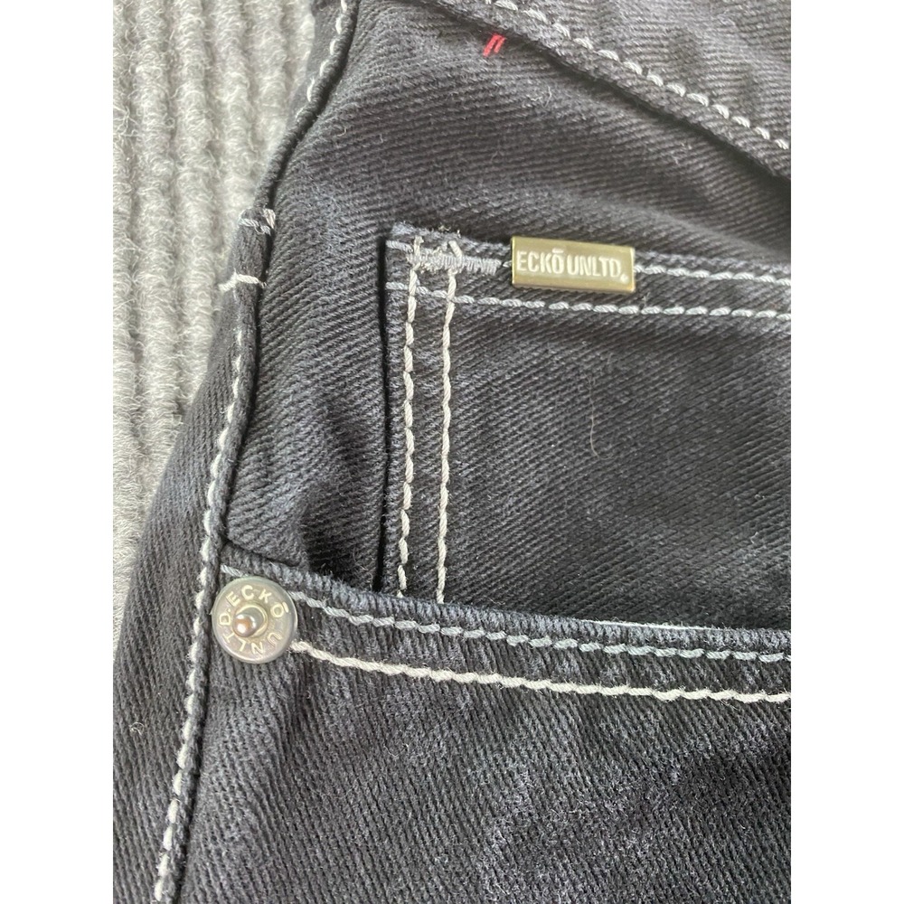 Ecko Jeans Men 38x32 Black Cotton Denim Streetwear Grunge Skater Baggy Fit Y2k - Picture 9 of 16